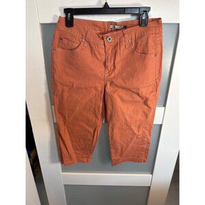 Womens Rust Orange Crop Pants M With Raw Hem & Front Button Closure        45-56